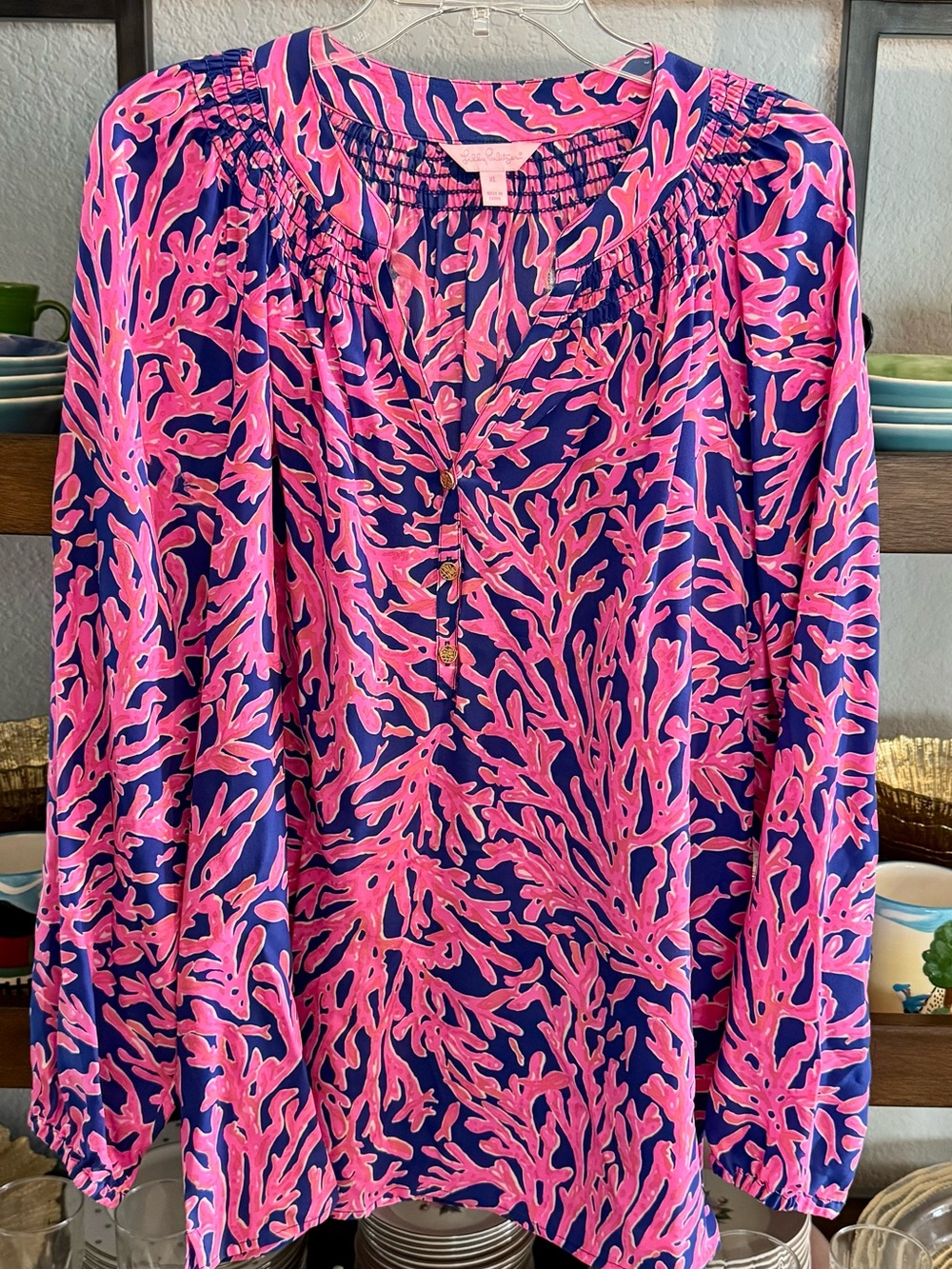 Lilly Pulitzer Elsa Top Pink & Navy Coral-Print